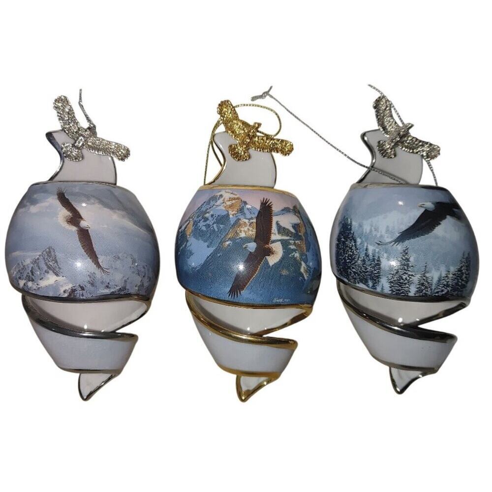 Bradford Editions Eagle Christmas Ornaments Set of 3 Certificate of Authenticity